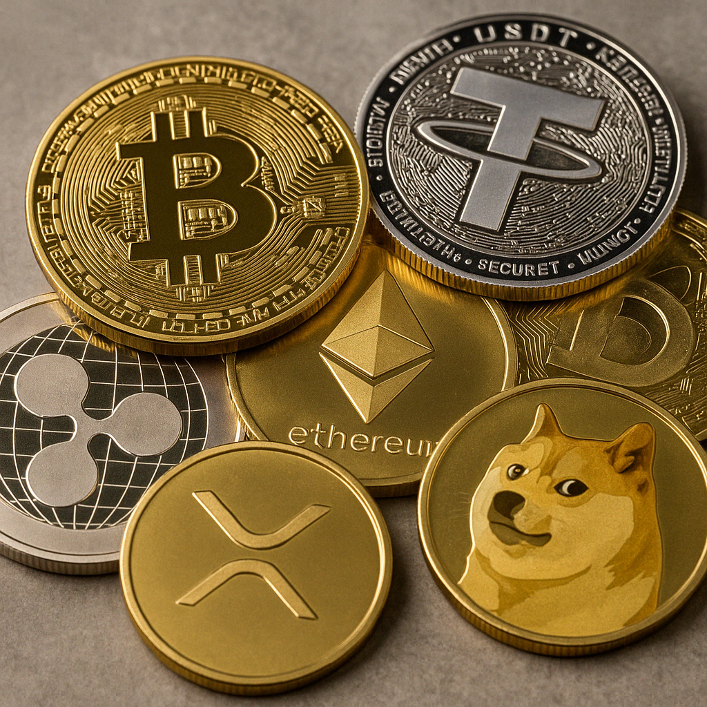 Crypto for Beginners - Image shows a selection of crypto coins