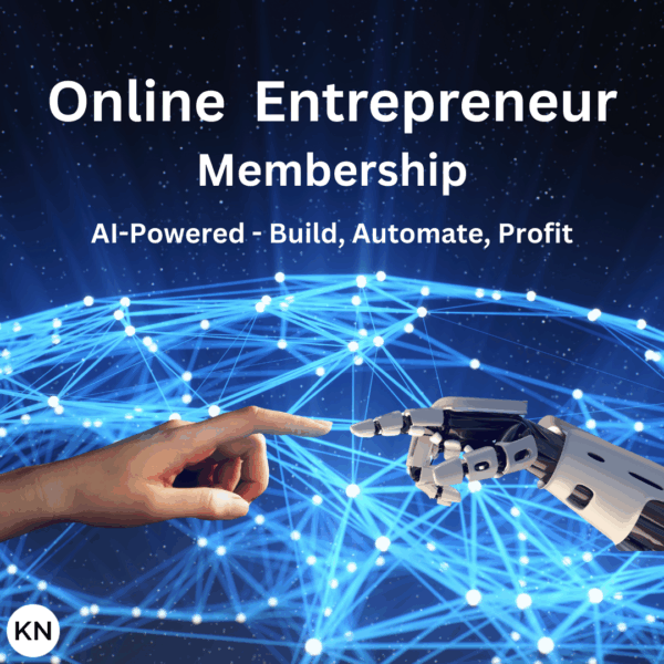Online Entrepreneur Membership showing human and robot hands