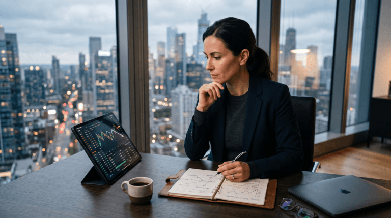 Markets - a person watching the markets and noting movements