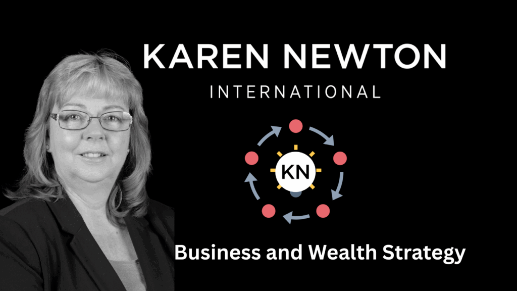 Karen Newton image wit investment cycle logo and Business and Wealth Strategy text 