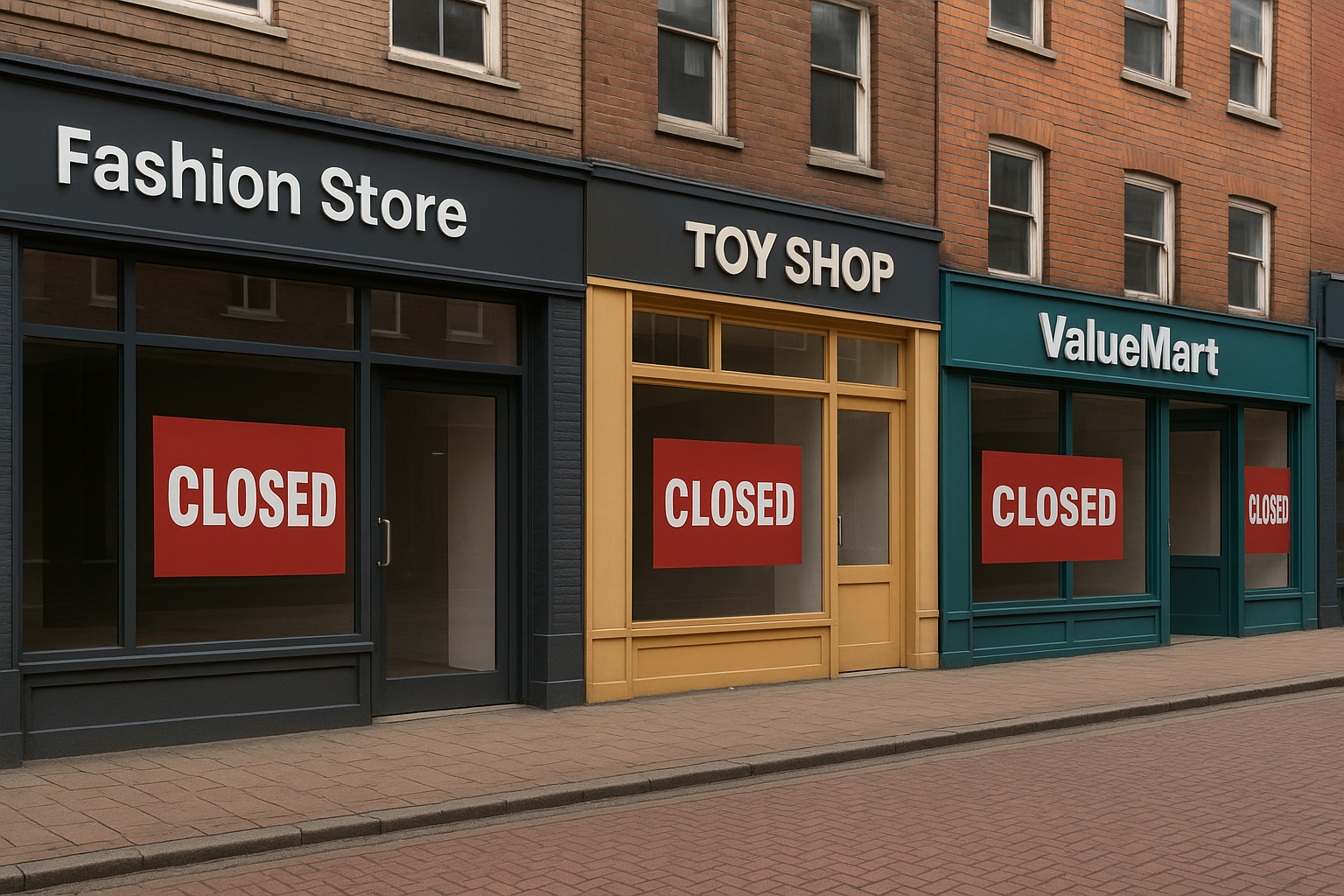 Recession - Shows a high street with all shops closed